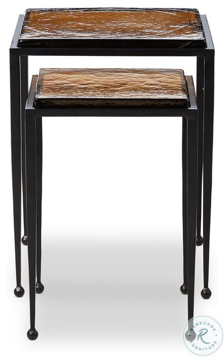 Dalston Amber Cast Glass Round Nesting End Table Set