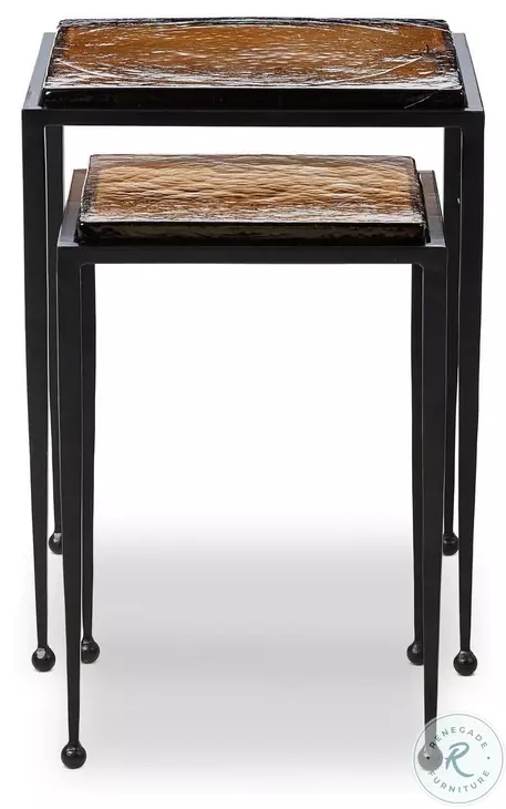 Dalston Amber Cast Glass Round Nesting End Table Set