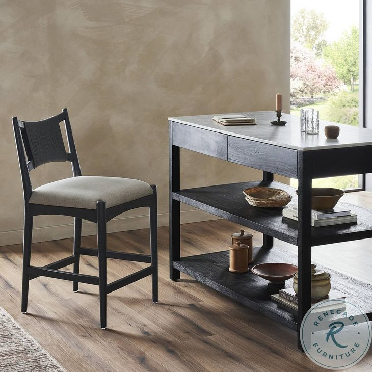 Haddon Brushed Ebony Performance Fabric Counter Height Stool