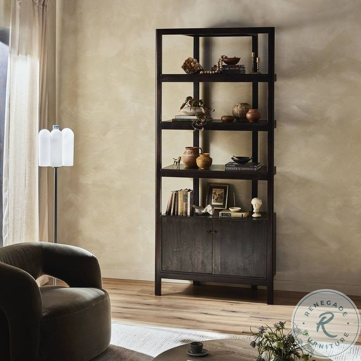 Reza Worn Black Parawood Bookcase