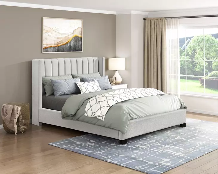Emerson Beige Full Bed Upholstered Low Profile Bed