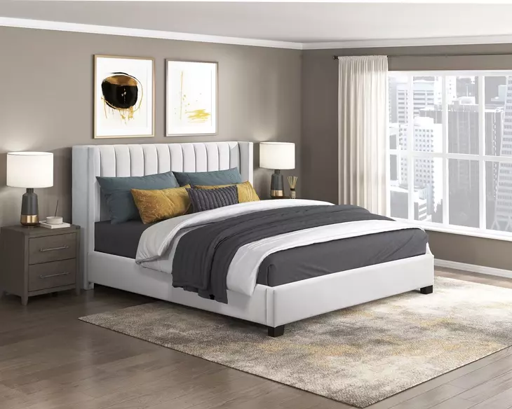 Emerson Beige Eastern King Upholstered Low Profile Bed