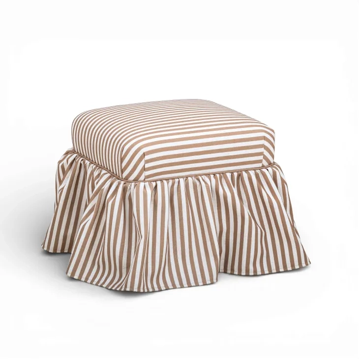 Gertrude Brown Performance Fabric Upholstered Square Skirted Ottoman