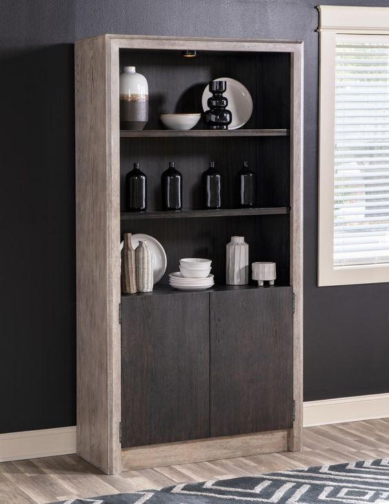 Halifax Flax and Java 2 Door Etagere with LED