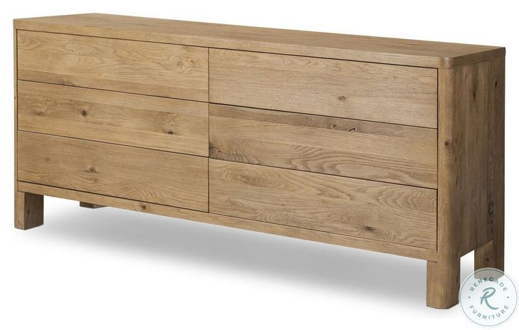 Noeline Resawn Worn Oak Veneer 6 Drawer Dresser