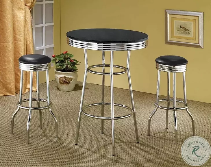 2405 Black and Chrome Bar Table Set