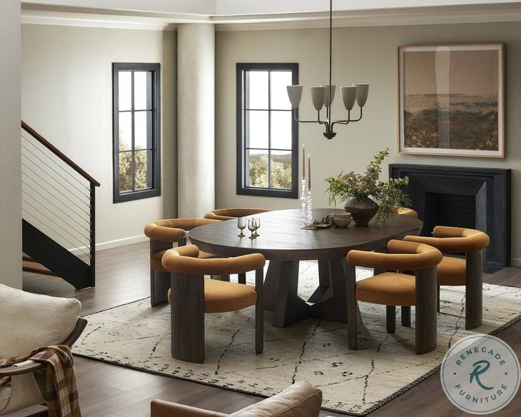 Zelda Fawn Oak Veneer 94" Extendable Round Dining Table