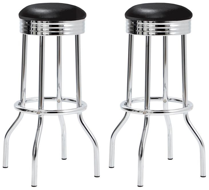 Theodore Black And Chrome Upholstered Top Bar Stool Set of 2