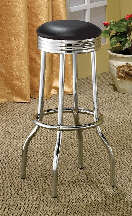 Theodore Black And Chrome Upholstered Top Bar Stool Set of 2