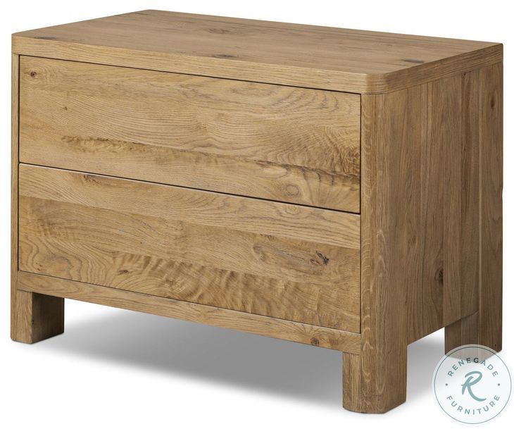 Noeline Resawn Worn Oak Veneer 2 Drawer Nightstand