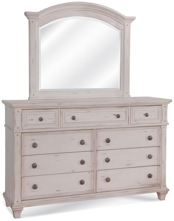 Sedona Cobblestone White 7 Drawer Dresser and Arched Mirror