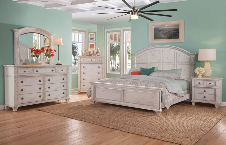 Sedona Cobblestone White 7 Drawer Dresser and Arched Mirror