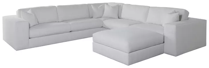 Vivien Ivory 3 Piece Modular Sectional with Pillows and Ottoman