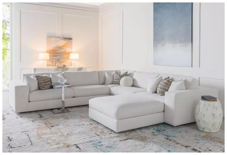 Vivien Ivory 3 Piece Modular Sectional with Pillows and Ottoman