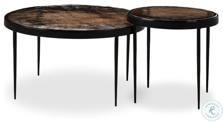 Yoko Smoked Brown Cast Glass Round Nesting Tables