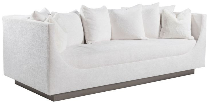Claudette Cream Bench Seat 95" Sofa with Throw Pillows