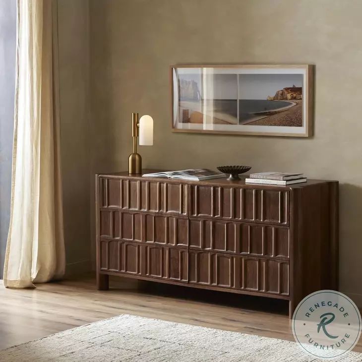 Ezri Carved Cocoa Oak 6 Drawer Dresser