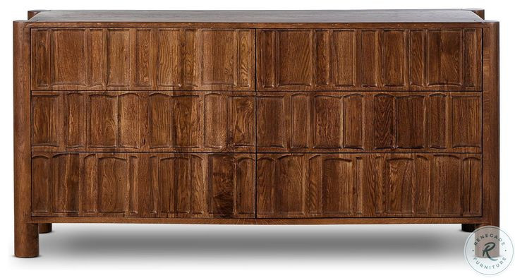 Ezri Carved Cocoa Oak 6 Drawer Dresser