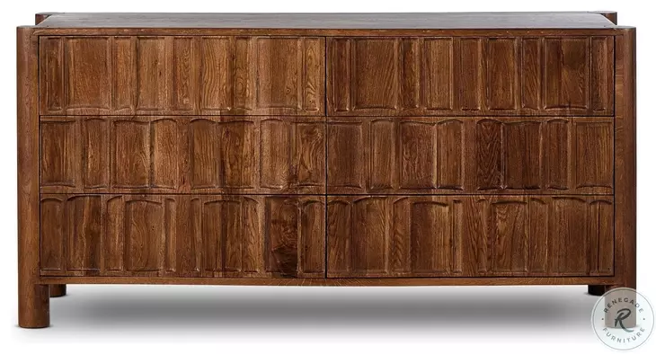 Ezri Carved Cocoa Oak 6 Drawer Dresser