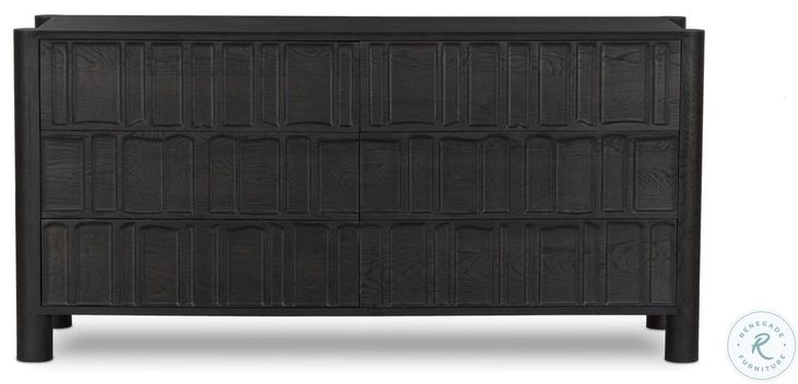 Ezri Carved Black Oak 6 Drawer Dresser