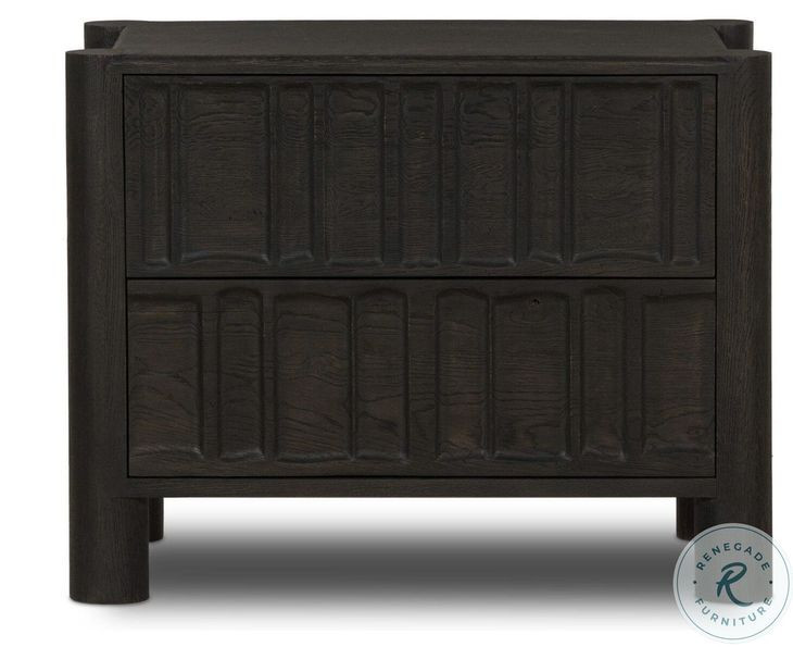 Ezri Black Oak 2 Drawer Nightstand