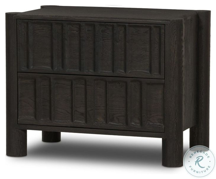 Ezri Black Oak 2 Drawer Nightstand