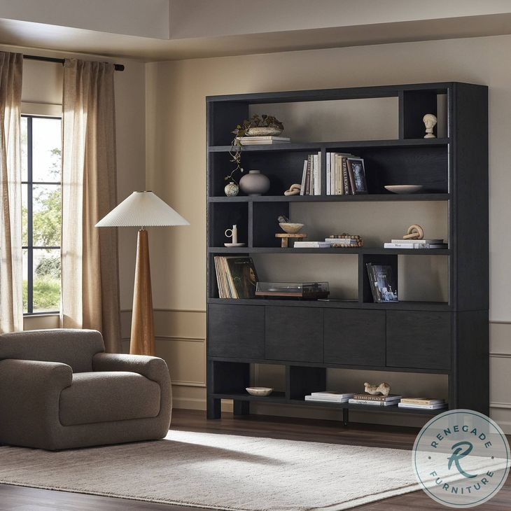 Noeline Smoked Black Oak Wide Bookcase