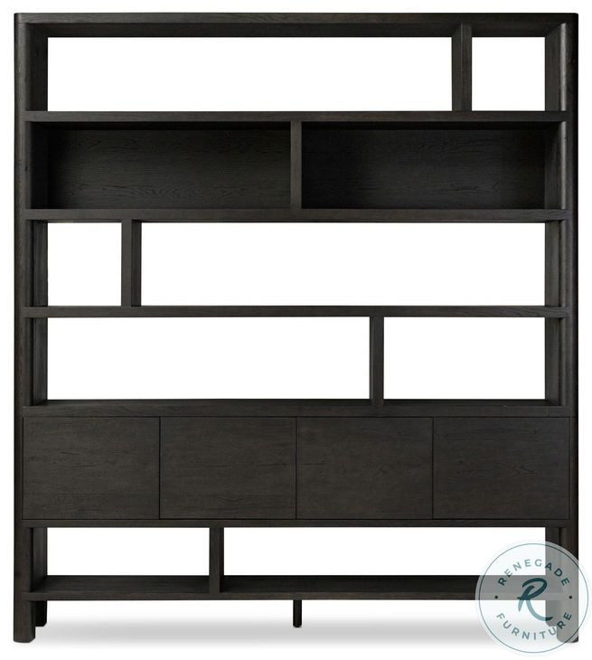 Noeline Smoked Black Oak Wide Bookcase
