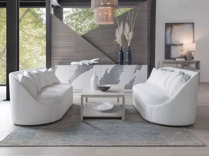 Genevieve Ivory Bench Seat 87" Sofa with Ivory Pillows