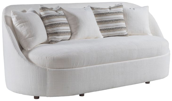 Genevieve Ivory Bench Seat 87" Sofa with Ivory and Stripes Pillows