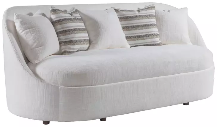 Genevieve Ivory Bench Seat 87" Sofa with Ivory and Stripes Pillows