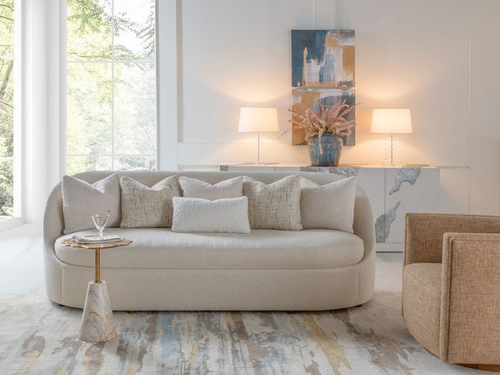 Genevieve Ivory Bench Seat 87" Sofa with Ivory Pillows