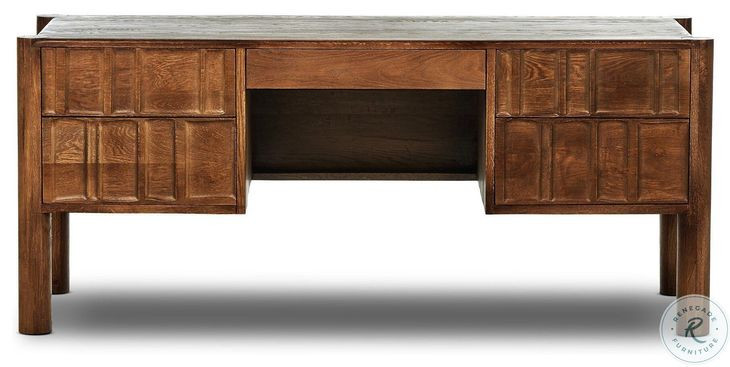 Ezri Carved Cocoa Oak 71" Drawer Desk