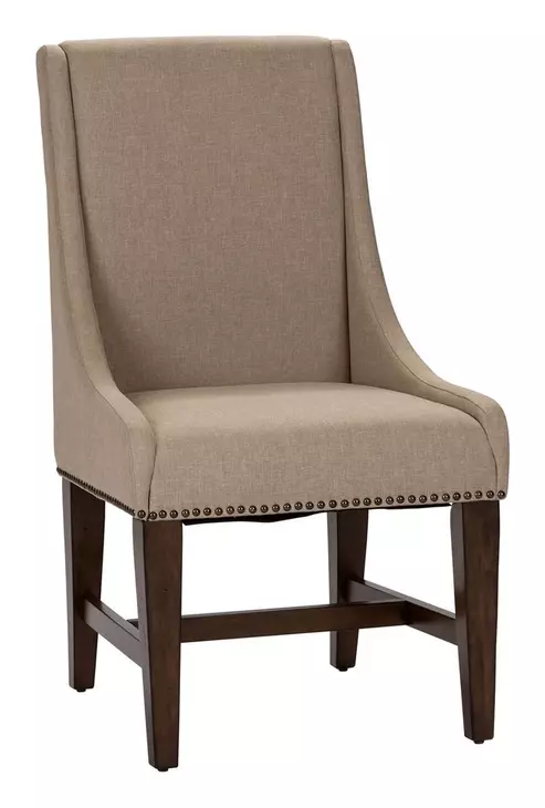Armand Antique Brownstone and Beige Upholstered 5 Piece Extendable Dining Set with Nailhead Trim
