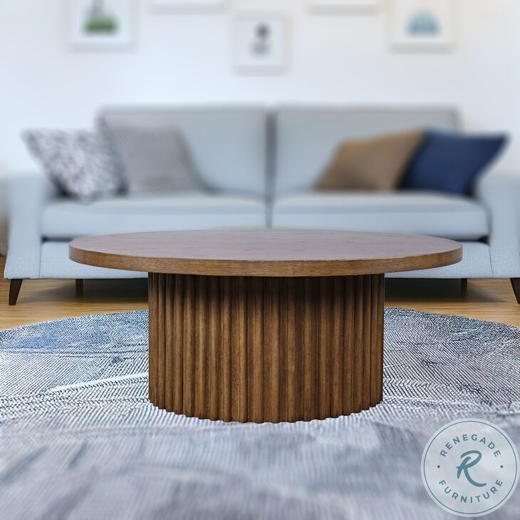 Auden Chestnut Fluted Pedestal Round Coffee Table From Jofran | Coleman ...