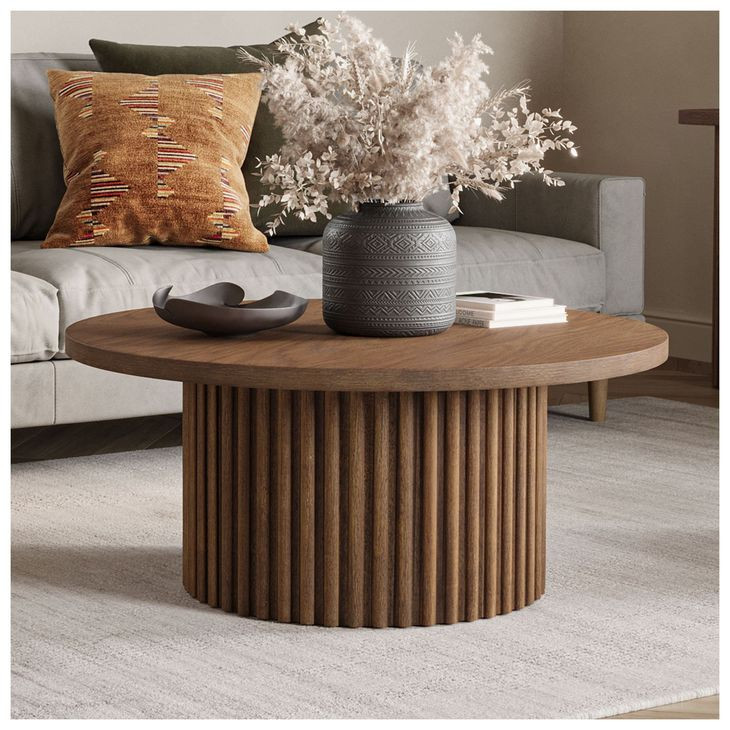 Auden Chestnut Fluted Pedestal Round Coffee Table