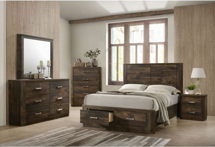 Elettra Rustic Walnut Queen Storage Panel Bed