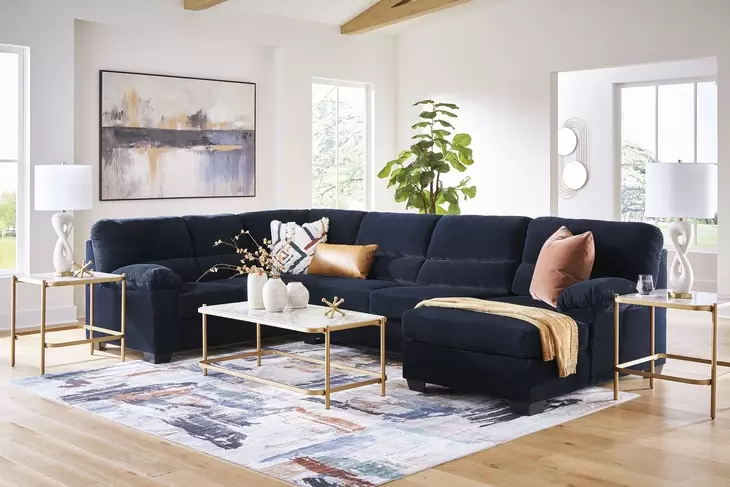 SimpleJoy Navy 3 Piece Modular Sectional with RAF Chaise