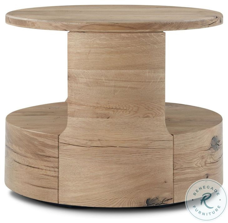 Matheus Natural Reclaimed French Oak Round Occassional Table Set