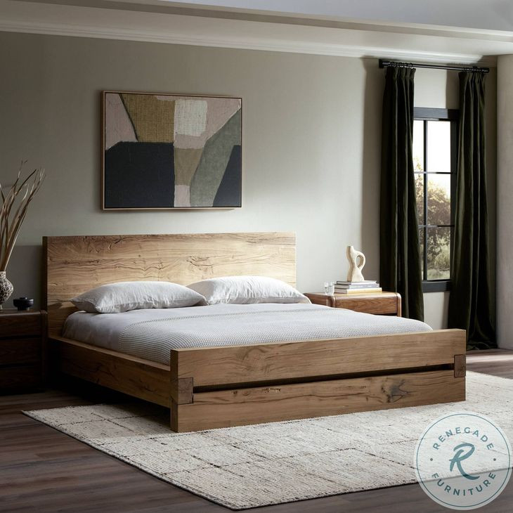 Lia Natural Reclaimed French Oak Queen Upholstered Bed