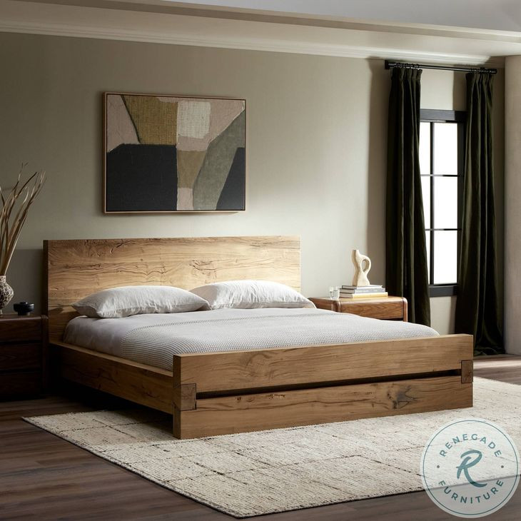 Lia Natural Reclaimed French Oak King Upholstered Bed