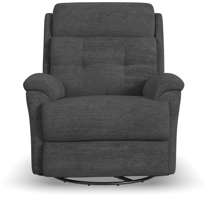 Sophisticated Steel Performance Fabric Swivel Gliding Power Recliner with Power Lumbar and USB Charging