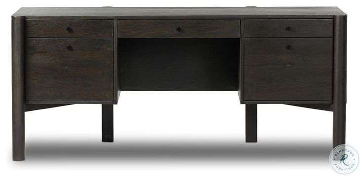 Reza Worn Black Parawood 70" Drawer Desk