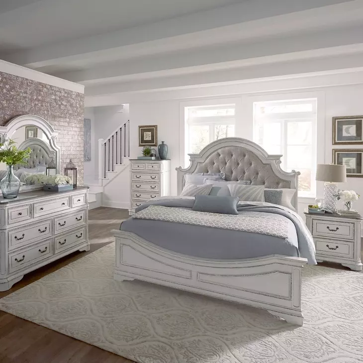 Magnolia Manor Antique White and Weathered Bark 7 Drawer Dresser with Mirror