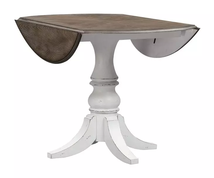 Southern Manor Antique White and Weathered Bark 3 Piece Extendable Drop Leaf Dining Set