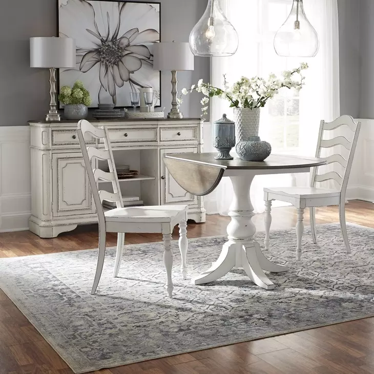 Southern Manor Antique White and Weathered Bark 3 Piece Extendable Drop Leaf Dining Set