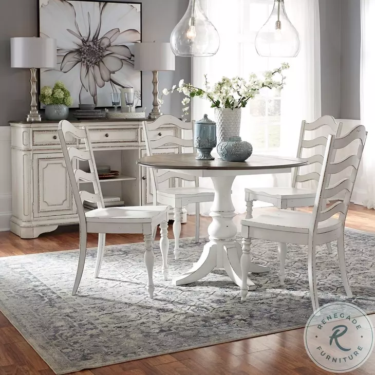 Magnolia Manor Antique White And Weathered Bark Extendable Drop Leaf Dining Table