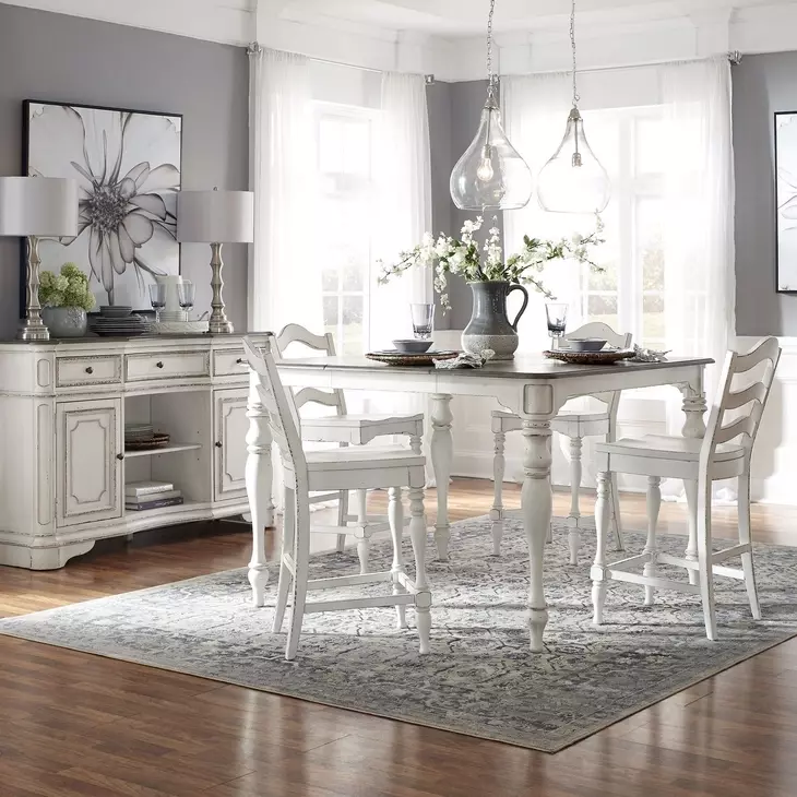 Magnolia Manor Antique White and Weathered Bark 5 Piece Extendable Leg Base Dining Set