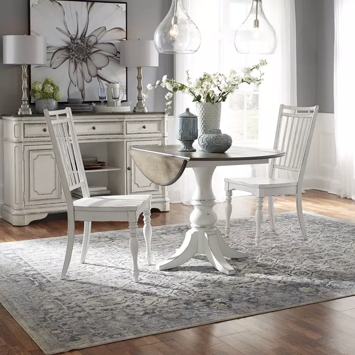 Southern Manor Antique White and Weathered Bark 3 Piece Extendable Dining Set