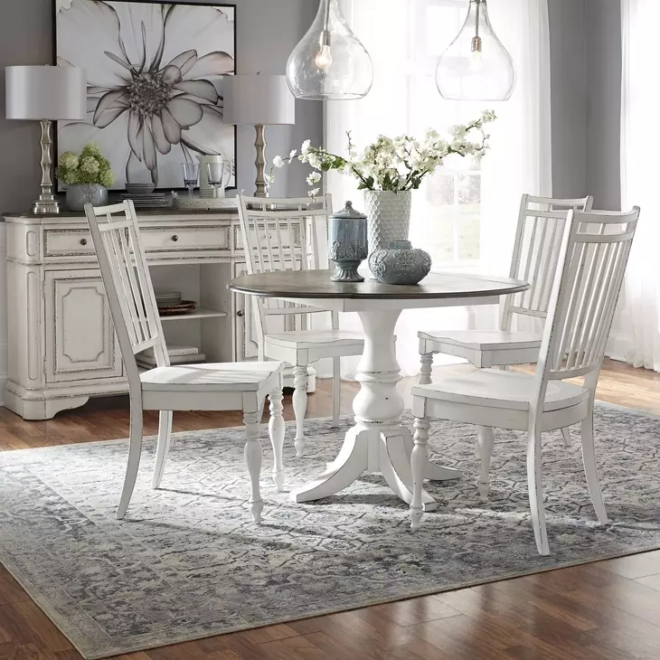 Southern Manor Antique White and Weathered Bark 5 Piece Extendable Drop Leaf Dining Set